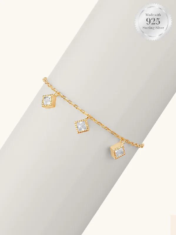 Gold bracelets with delicate diamond charm accents -Trio Princess Charm Bracelet