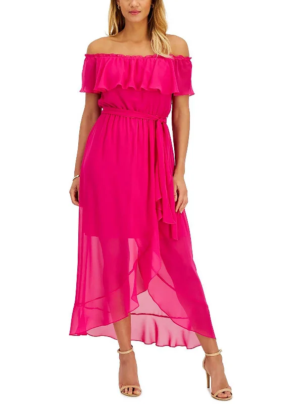 Capri Dresses for Playful -Womens Ruffled Belted Maxi Dress