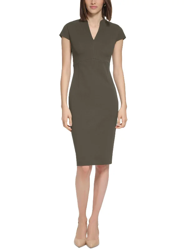 Office Dresses for Business -Womens V-Neck Knee-Length Sheath Dress