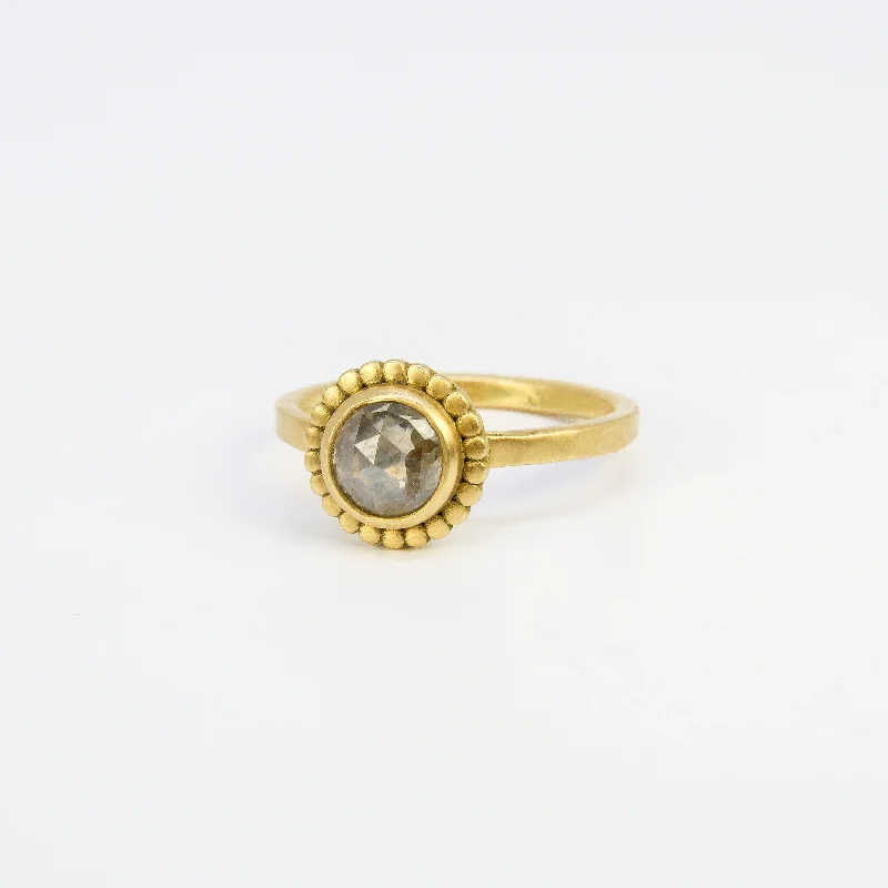 Rings with rainbow moonstone for color play -NEW! Champagne Diamond Halo Ring by Ananda Khalsa