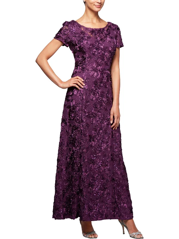 Beach Dresses for Coastal -Womens Lace Overlay Embroidered Evening Dress