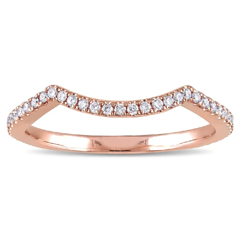 Rings with adjustable bands for perfect fit -Miadora 14k Rose Gold 1/5ct TDW Diamond Chevron Wedding Band - White