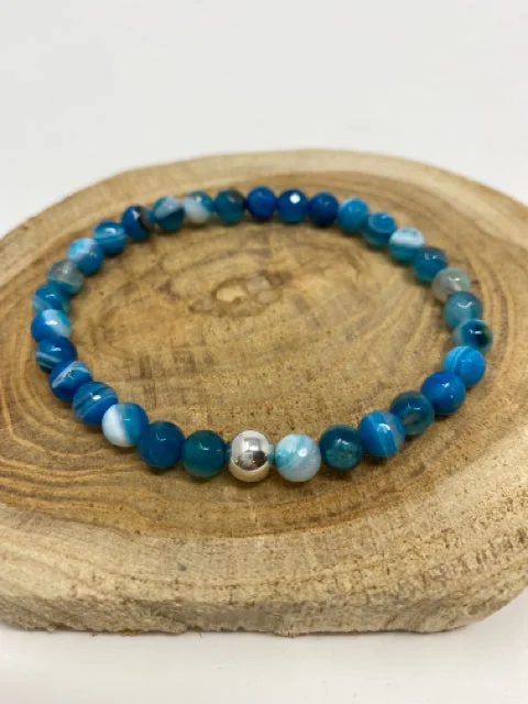 Bracelets with leather wrap for edgy look -Blue Fire Agate Faceted Bracelet