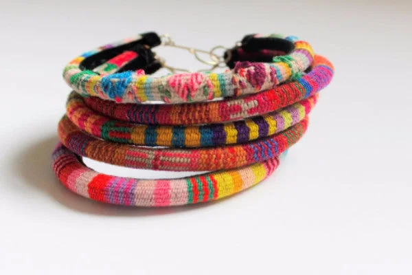 Bangles with rough opal for organic shine -Cuzco Textile Bracelet