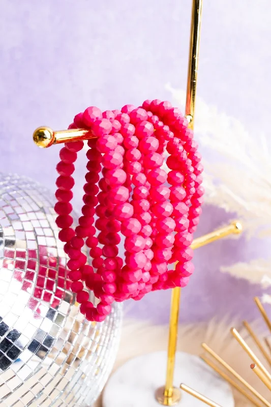 Bangles with polished onyx for bold sleekness -Vista Hot Pink Vivienne Beaded Bracelet Set