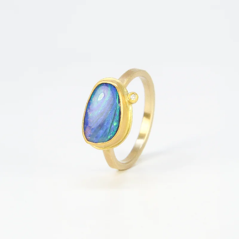 Rings with crescent moon for lunar charm -NEW! Boulder Opal Ring in Gold by Ananda Khalsa