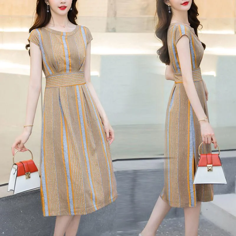 Work Dresses for Professional -Slim slim mid-length striped dress