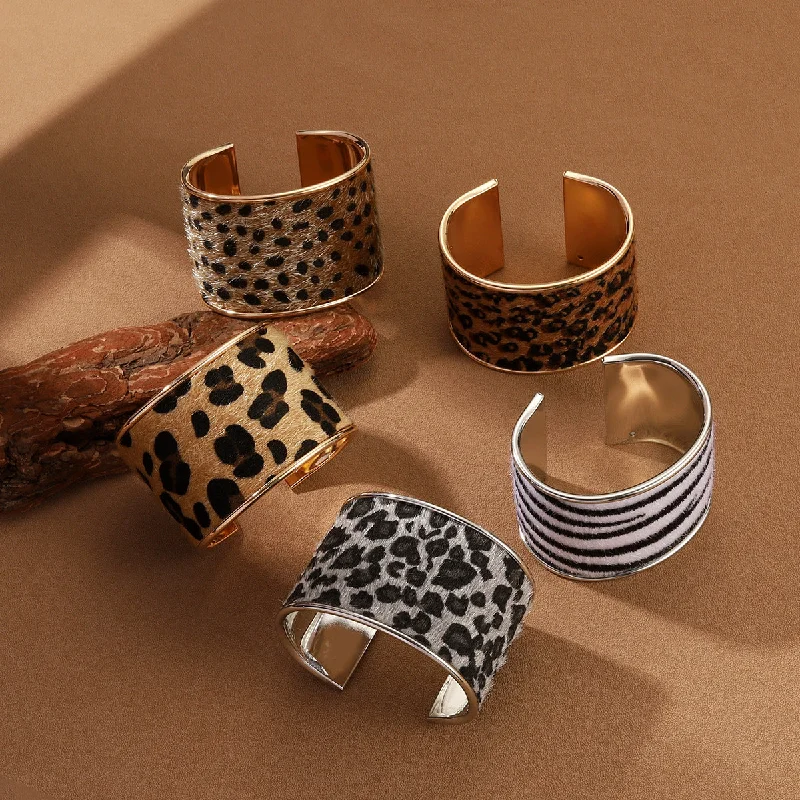 Bangles with raw sapphire for rugged chic -Wholesale Fashion Leopard Print Cuff Bracelet