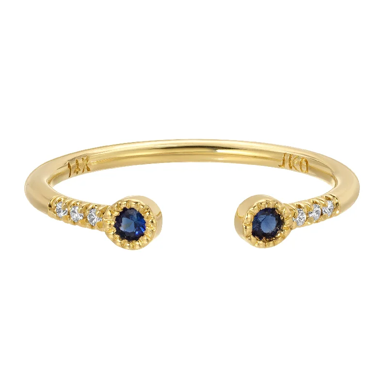 Rings with vintage-inspired emerald for luxury -Blue Sapphire Bezel Equilibrium Cuff Ring