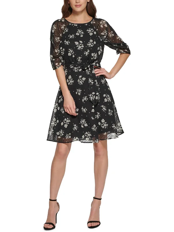 Ruffled Dresses for Girly -Womens Floral Print Polyester Fit & Flare Dress