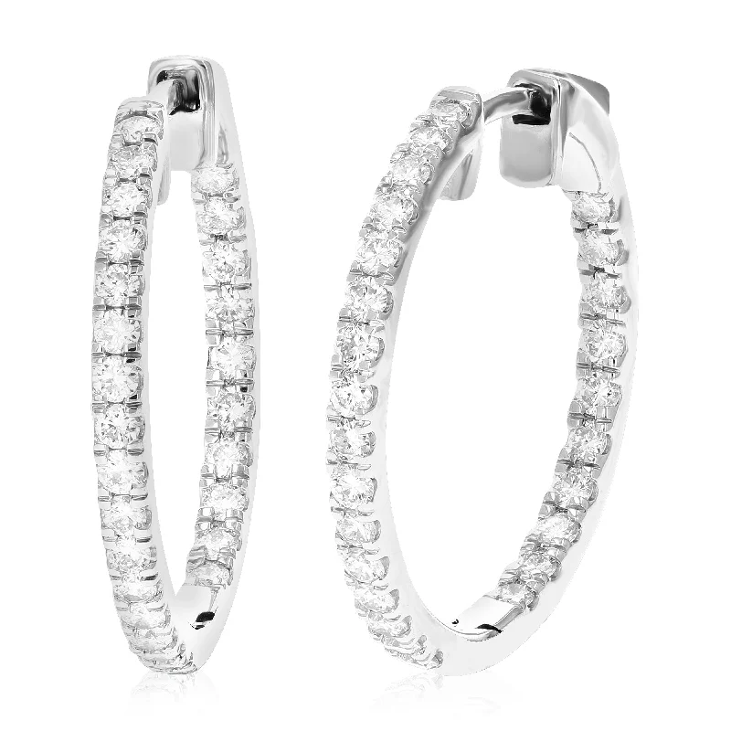 Best hoop earrings with minimal embellishments for a sleek and modern look-1 cttw Round Lab Grown Diamond Hoop Earrings Crafted in .925 Sterling Silver Prong Set 1 Inch