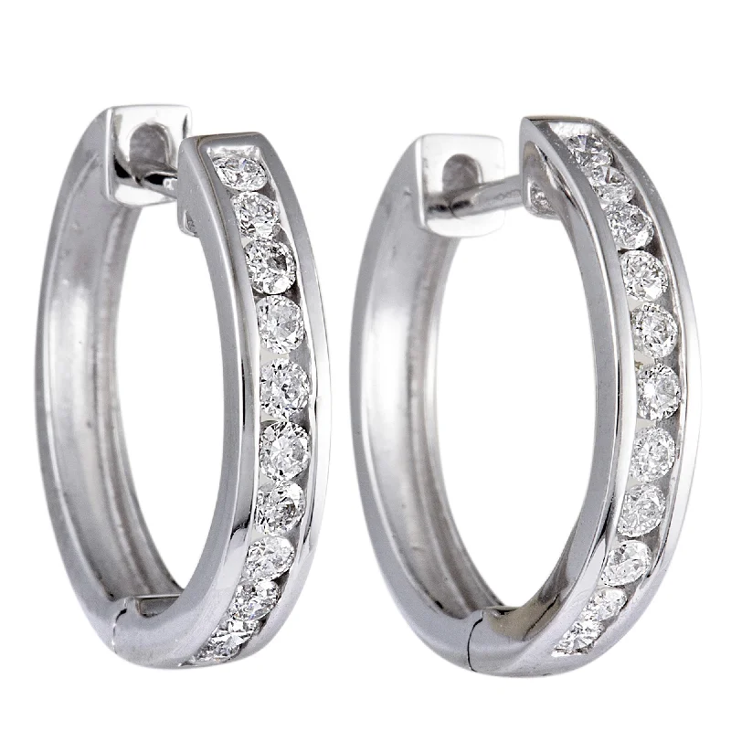 Hoop earrings with cut-out designs for a creative and lightweight effect-~.50ct Small 14K White Gold Diamond Hoop Earrings