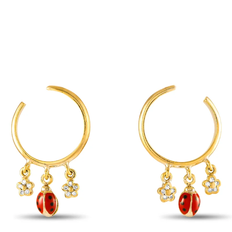 Best hoop earrings with geometric cuts for a sharp, modern appeal-Aaron Basha 18K Yellow Gold Enamel Ladybug Diamond Half Hoop Earrings AB35-111824