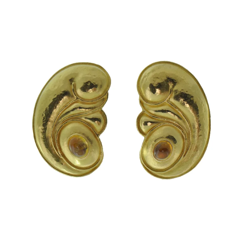 Best hoop earrings with detachable studs for a versatile and adjustable accessory-Mid century, Abstract Yellow Sapphire 22K Yellow Gold Clip-On Earrings, circa 1960