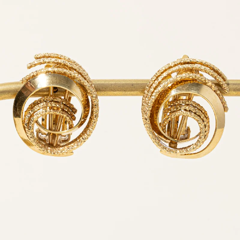 Hoop earrings with cut-out designs for a creative and lightweight effect-'Birks' German 14k Yellow Gold Clip On Earrings