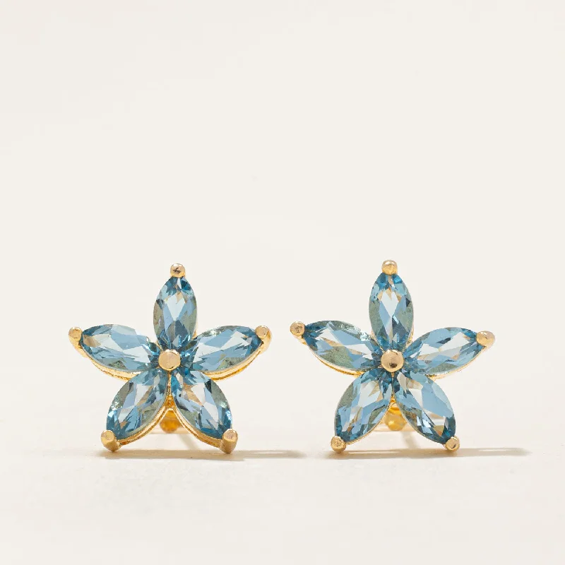 Best hoop earrings with geometric hexagon shapes for a modern, angular look-Blue Topaz Flower Earrings | 2.00ctw |