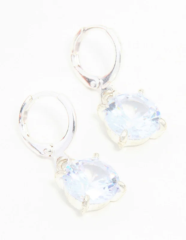 Best hoop earrings with multi-colored gemstones for a vibrant and lively touch-Blue Bezel Diamante Clicker Drop Silver Earrings