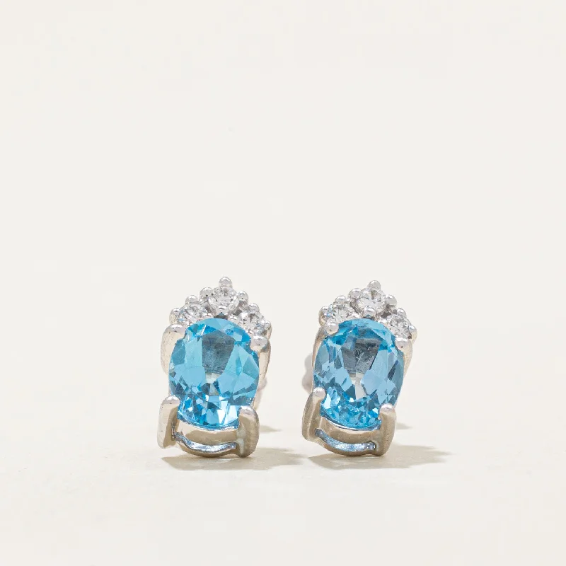 Hoop earrings with heart-shaped frames for a romantic and feminine look-Blue Topaz & Diamond Earrings | 2.50ctw, 0.04ctw |