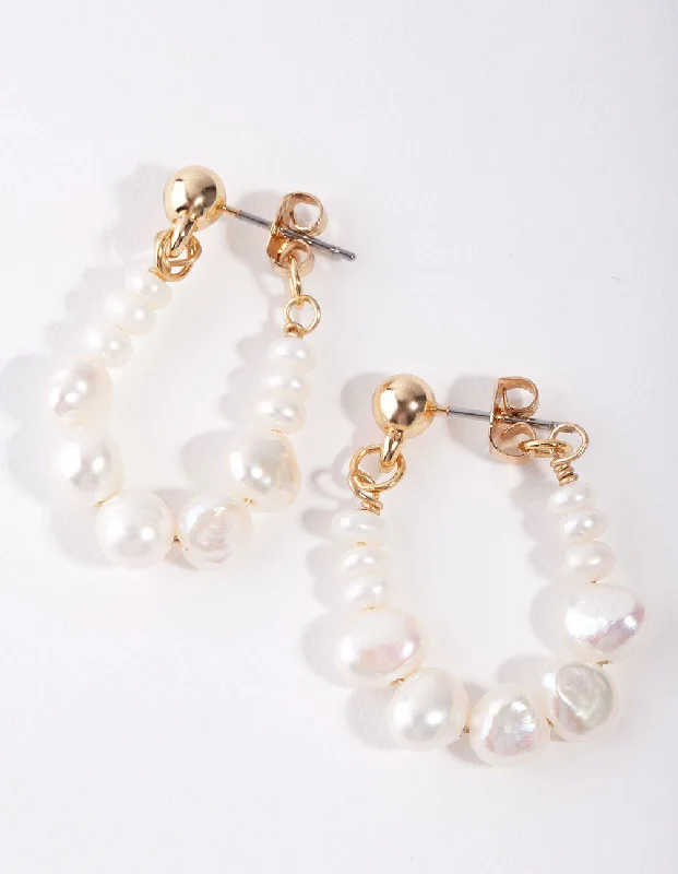 Hoop earrings with hearts for a sweet and romantic gesture-Gold Plated Freshwater Pearl Hoop Earrings