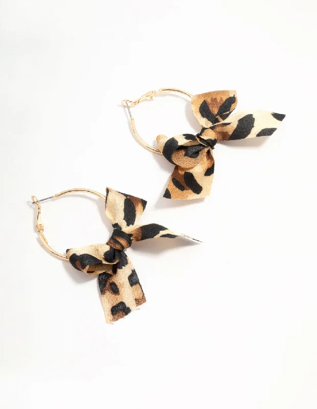 Best hoop earrings with cubic zirconia for a budget-friendly, dazzling look-Cheetah Bow Fabric Hoop Earrings