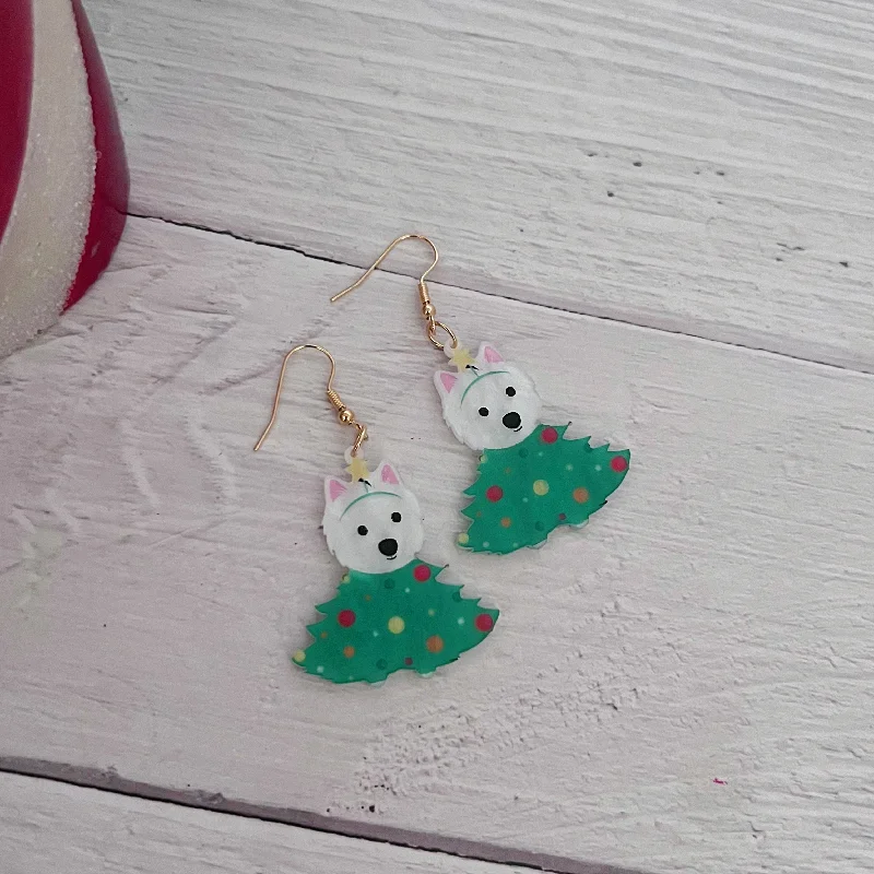 Best hoop earrings with marbled designs for a trendy and artistic effect-Christmas Tree Dog Earrings