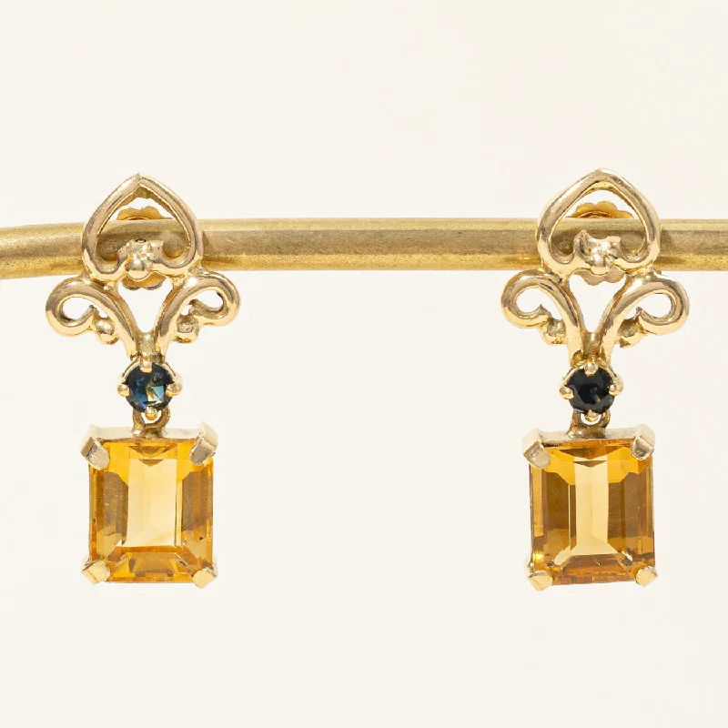 Best hoop earrings with floral designs for a feminine and delicate look-Citrine & Sapphire Earrings | 8.40ctw, 0.46ctw |