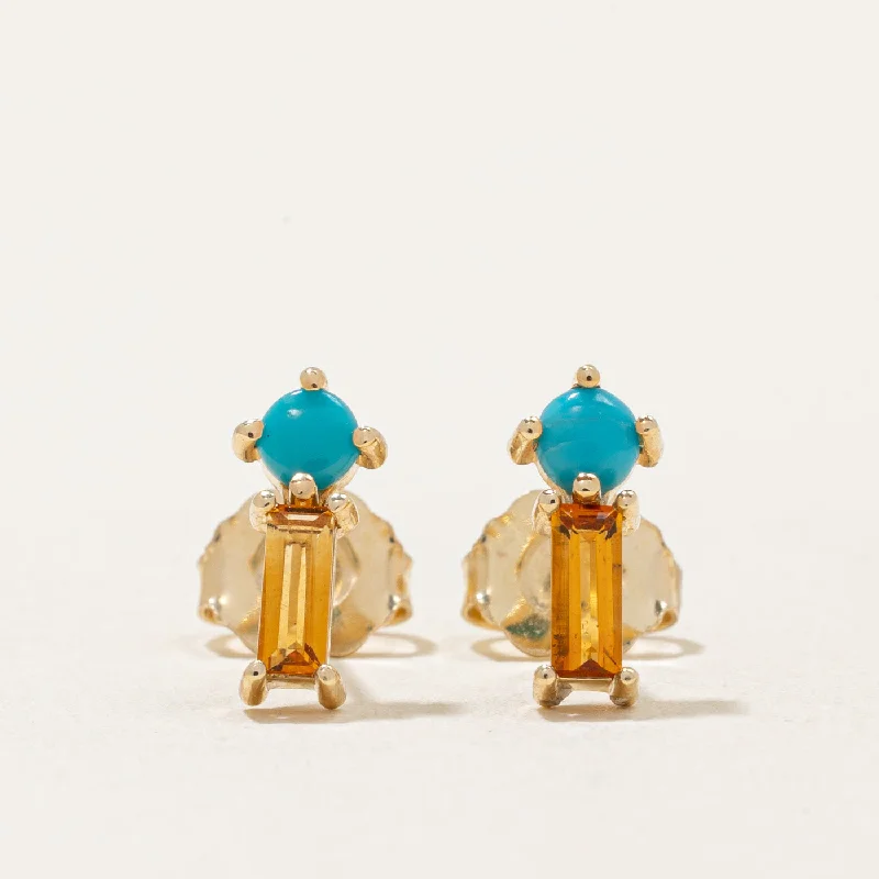 Hoop earrings with satin finishes for a smooth and elegant appearance-'100 Ways' Citrine & Turquoise Earrings | 0.30ctw, 0.10ctw |