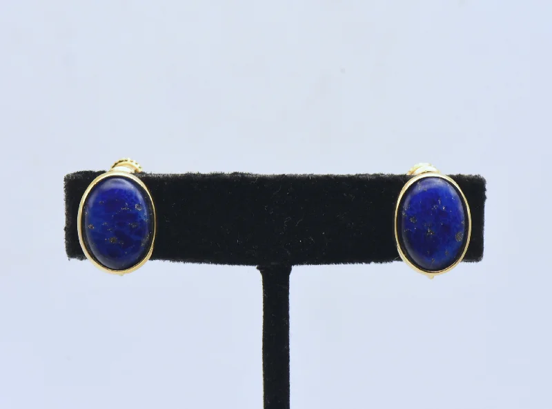 Best hoop earrings with multi-colored gemstones for a vibrant and lively touch-Napier - Vintage Faux Lapis Lazuli and Gold Tone Clip On Earrings