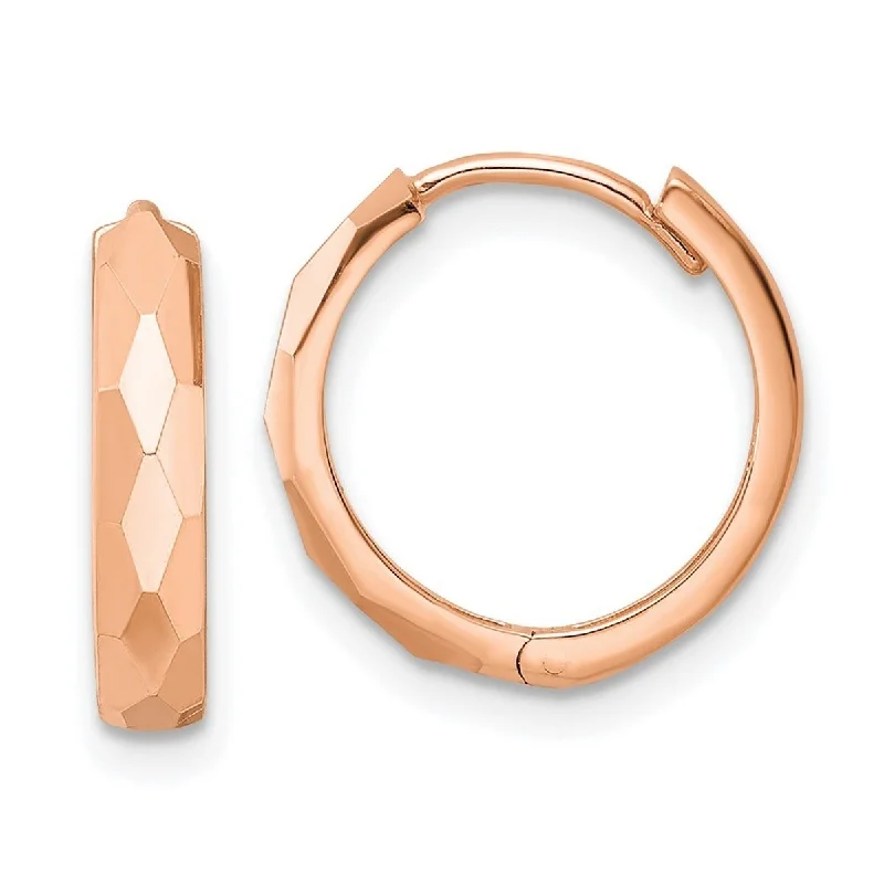 Hoop earrings with polished metal for a shiny and high-quality finish-Curata 14k Rose Gold Polished Faceted 3x15mm Hinged Hoop Earrings