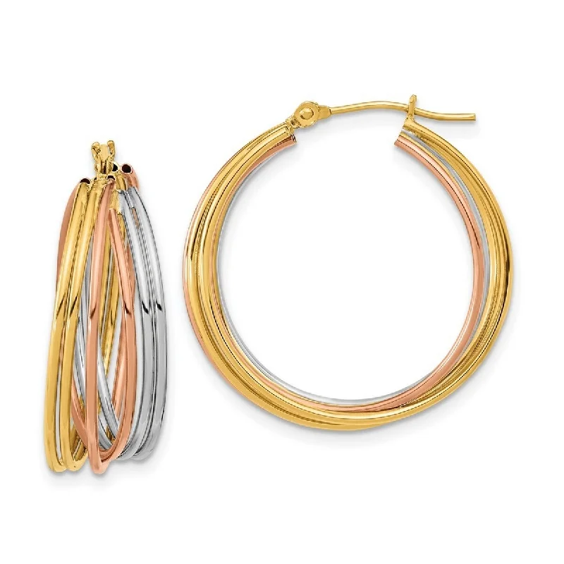 Best hoop earrings with twisted rope designs for a nautical-inspired style-Curata 14k Tri color Gold Rolling Ring Tube Hoop Earrings 25.6x6.4mm