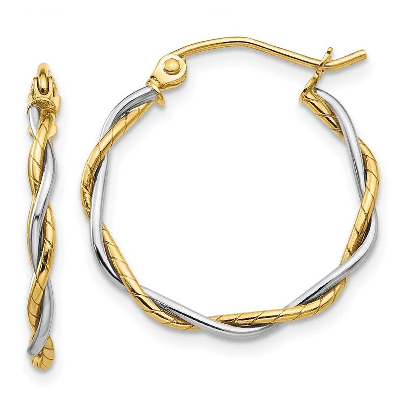 Hoop earrings with satin finishes for a smooth and elegant appearance-Curata 14k Two Tone Gold Polished 19x2mm Twisted Hoop Earring