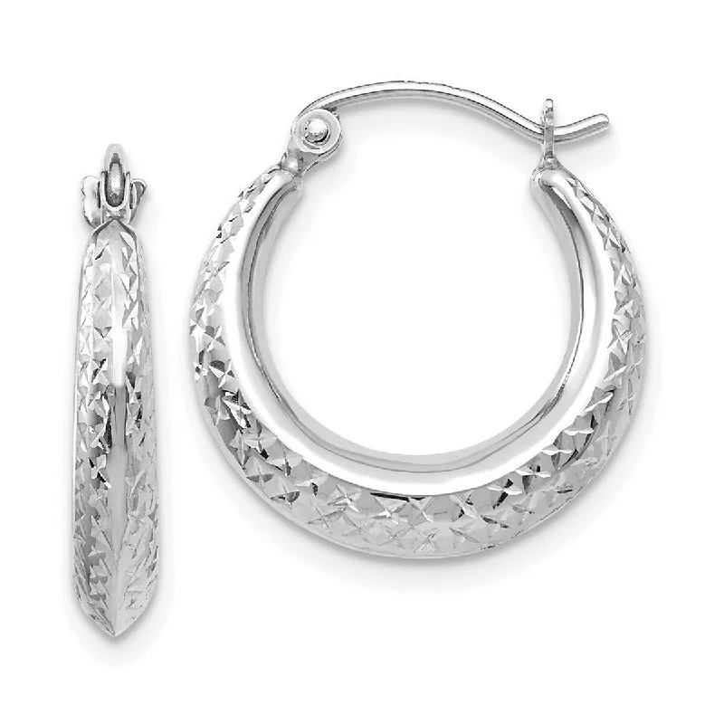 Best hoop earrings with vintage coins for a retro, antique-inspired style-Curata 14k White Gold 19mm Textured Crescent Hoop Earrings