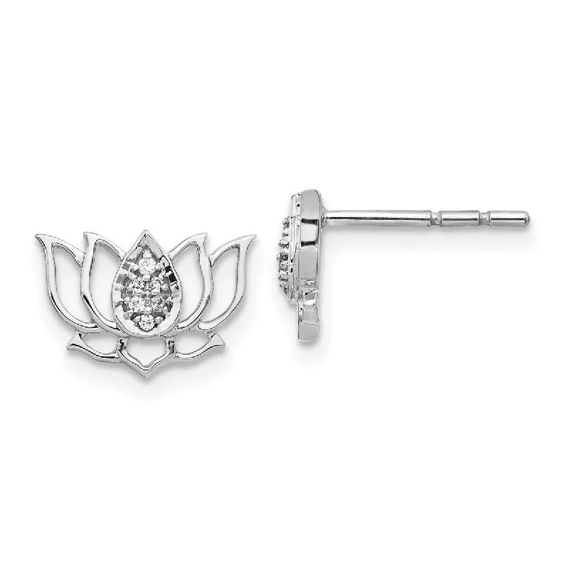 Small hoop earrings for a delicate and understated everyday wear-Curata 14k White Gold Diamond Lotus Flower Earrings Measures 8x12mm Wide