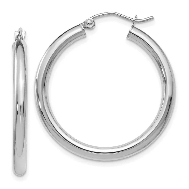 Hoop earrings with leather accents for a sleek and bold combination-Curata 14k White Gold Polished Hinged Hoop Earrings - 31x3mm