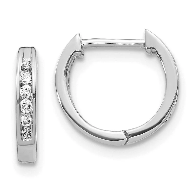 Hoop earrings with floral motifs for a feminine and nature-inspired look-Curata 14k White Gold Solid Open back Polished Diamond Hinged Hoop Earrings Measures 11x11mm Wide 1mm Thick