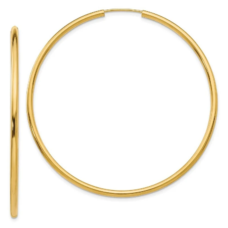 Hoop earrings with textured finishes for a vintage and classic style-Curata 14k Yellow Gold 2x52mm Polished Round Endless Hoop Earrings