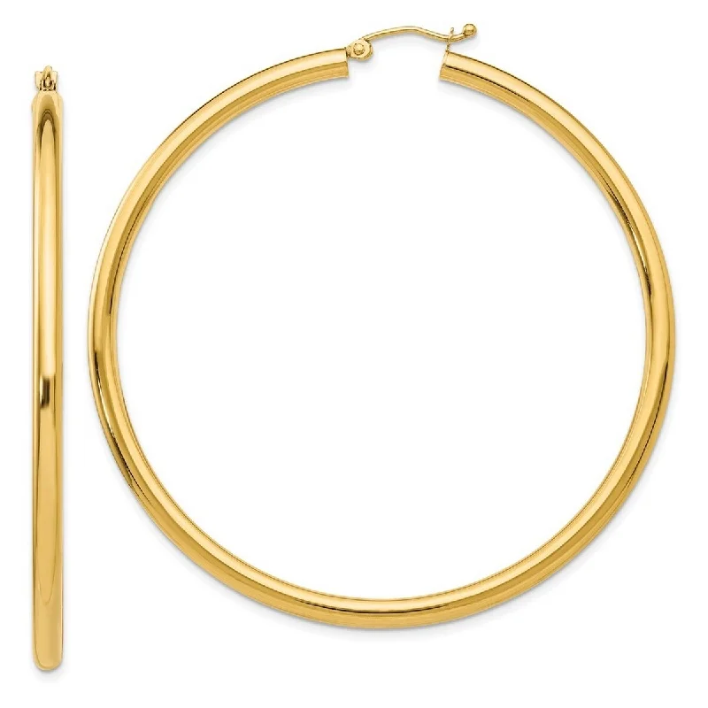 Best hoop earrings with floral designs for a feminine and delicate look-Curata 14k Yellow Gold Polished 3x60mm Light Tube Hoop Earrings