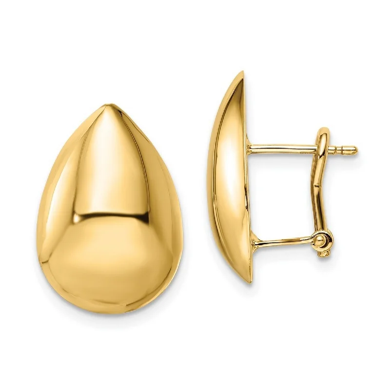 Best hoop earrings with gold-plated finishes for an affordable luxury vibe-Curata 14k Yellow Gold Polished Teardrop Omega Back Earrings 19.75x13.5mm