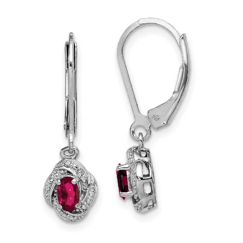 Best hoop earrings with custom designs for a personalized, unique accessory-Curata 925 Sterling Silver Dangle Polished Leverback Diamond and Created Ruby Earrings Measures 26x7mm Wide