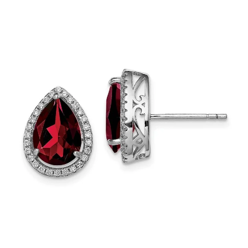 Hoop earrings with abstract shapes for an artistic and creative touch-Curata 925 Sterling Silver Polished Garnet and CZ Cubic Zirconia Simulated Diamond Post Earrings Measures 14x11mm Wide