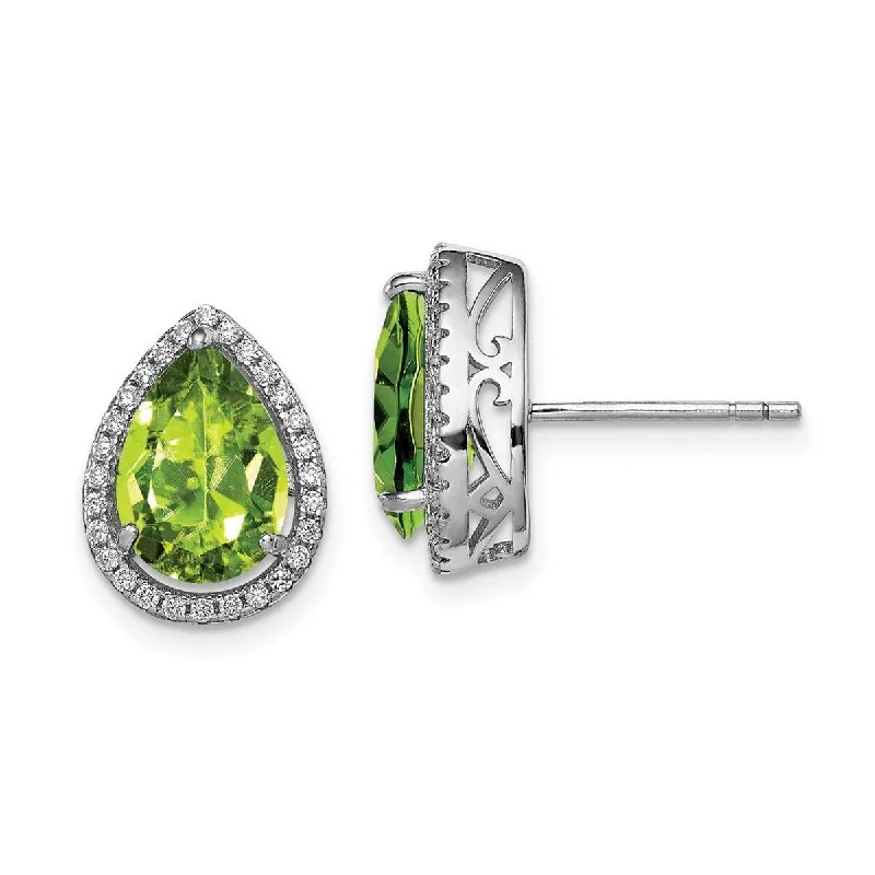 Hoop earrings with heart-shaped frames for a romantic and feminine look-Curata 925 Sterling Silver Polished Simulated Peridot and Cubic Zirconia Post Earrings Measures 14x11mm Wide