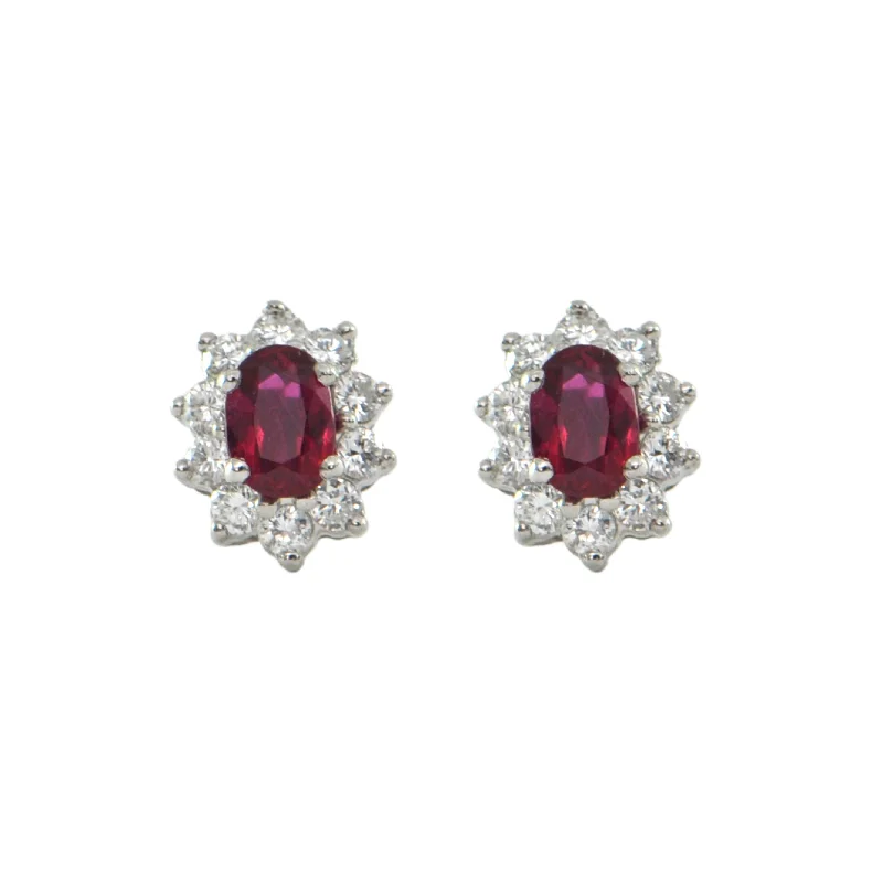 Hoop earrings with crescent moon shapes for a celestial and mystical appearance-Daisy Exclusive Ruby and Diamond Halo Earrings