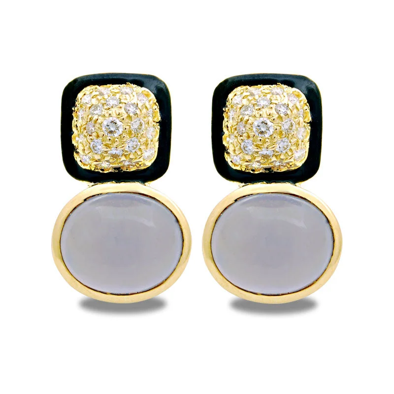 Hoop earrings with polished silver finish for a shiny, modern appeal-Earrings-Chalcedony and Diamond (Enamel)