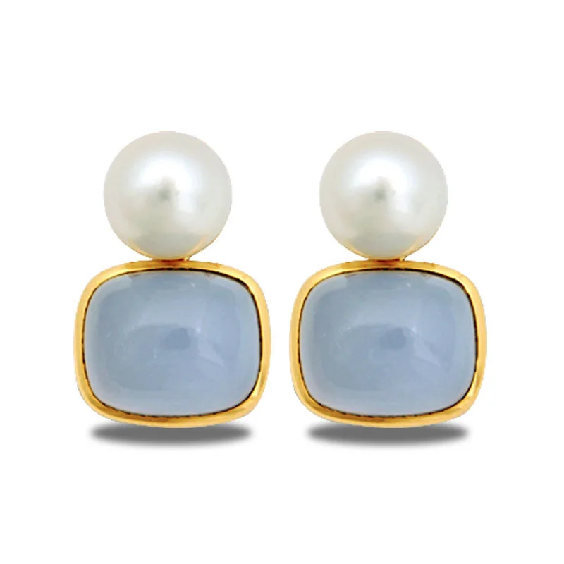 Hoop earrings with a matte black finish for a sleek, edgy vibe-Earrings-Chalcedony and South Sea Pearl