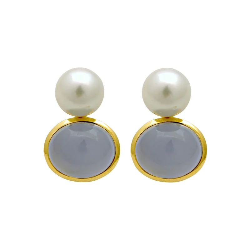 Best hoop earrings with geometric triangle shapes for a modern, chic design-Earrings-Chalcedony and South Sea Pearl