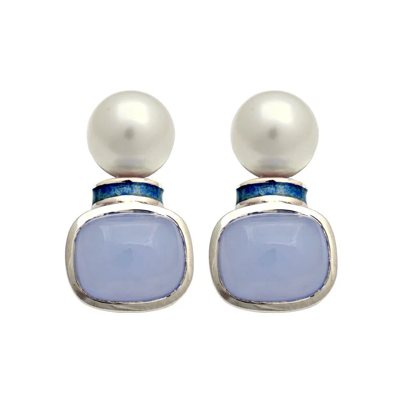 Best hoop earrings with sparkling cubic zirconia for a brilliant, budget-friendly effect-Earrings-Chalcedony and South Sea Pearl (Enamel)