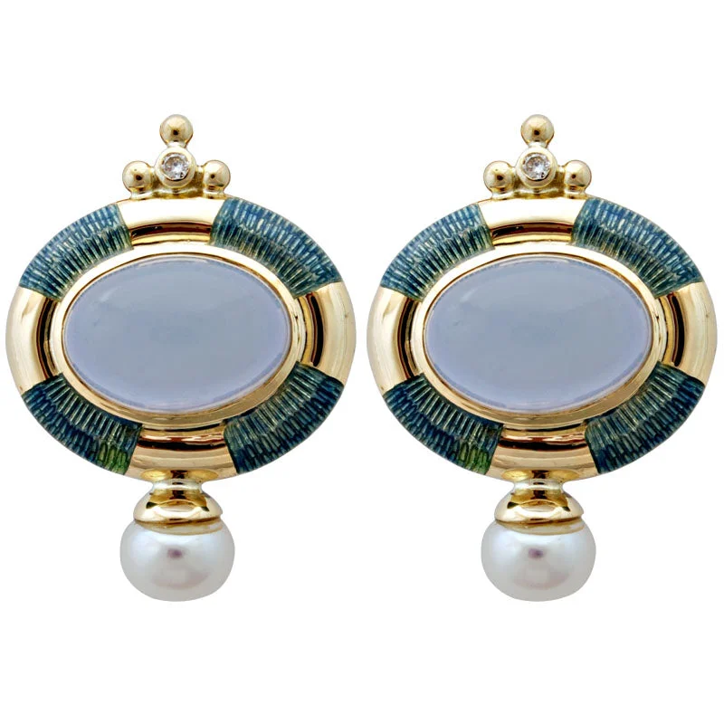 Hoop earrings with braided patterns for a detailed and textured finish-Earrings-Chalcedony, Pearl and Diamond (Enamel)