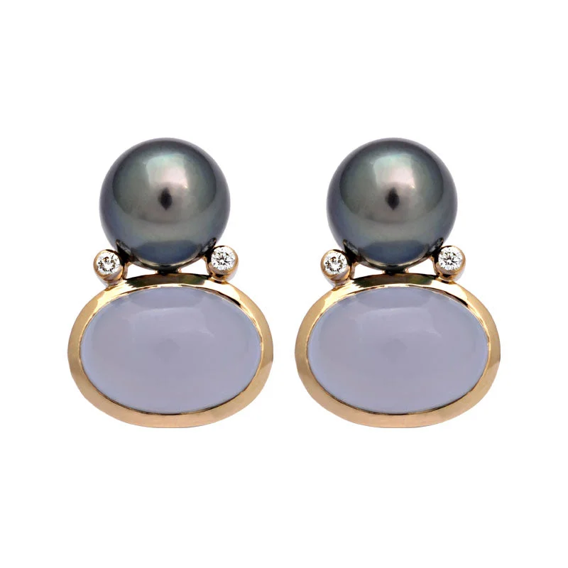 Best hoop earrings with gemstone accents for a colorful and elegant appearance-Earrings-Chalcedony, South Sea Pearl and Diamond