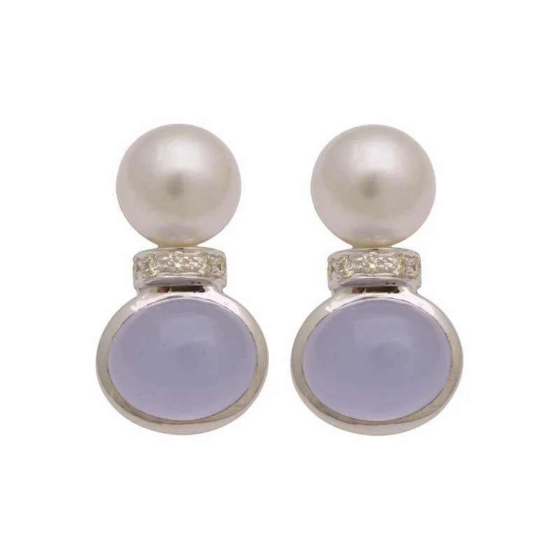 Best hoop earrings with gold for a luxurious and timeless look-Earrings-Chalcedony, South Sea Pearl and Diamond