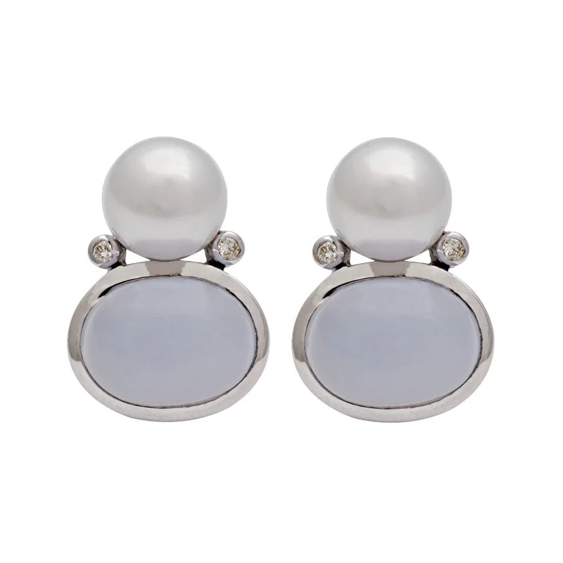 Best hoop earrings with crescent-shaped designs for a bold, moon-inspired style-Earrings-Chalcedony, South Sea Pearl and Diamond